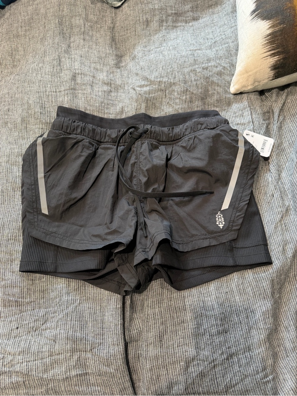 Women’s free people Black Athletic Layered Running Shorts with Reflective Trim